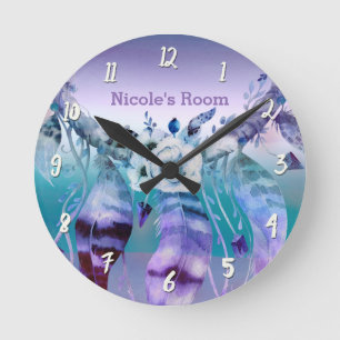 Horloge Ronde Attrape-rêves Bohème Personnalisé Violet et Turquo