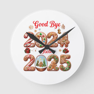 Horloge Ronde Au revoir 2024 Bonjour 2025 Bonne année Design