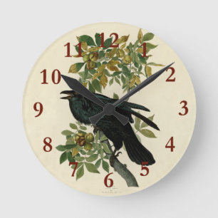 Horloge Ronde Audubon Raven Oiseau classique