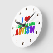 Horloge Ronde Autism Love Rainbow Family Support Coloré Cute (Angle)