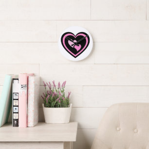 Horloge Ronde Autocollant Cœur Rose.