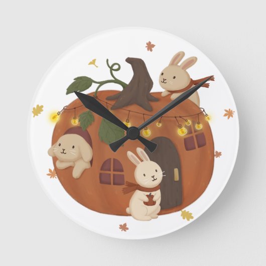 Horloge Ronde Automne incroyable : Lapin et Citrouille (Recto)