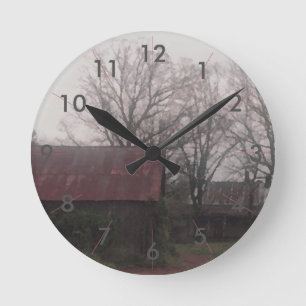 Horloge Ronde Automne rustique de scène d'hiver de grange de