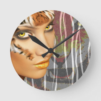 Horloge Ronde Autre Tiger Female Thérian art, étonnant maquillag