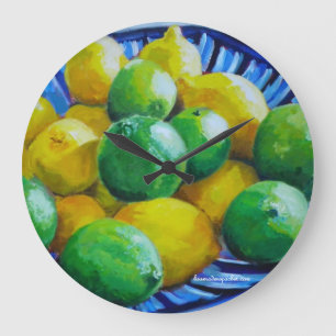 horloge ronde avec des citrons et des chaux