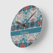 Horloge Ronde Azure Bloom, personnalisé (Angle)