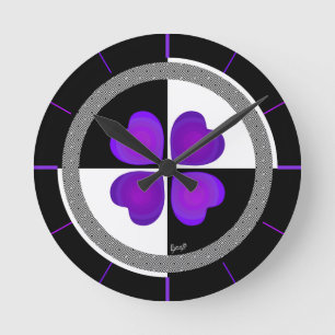 Horloge Ronde B&W Purple Hearts Beating