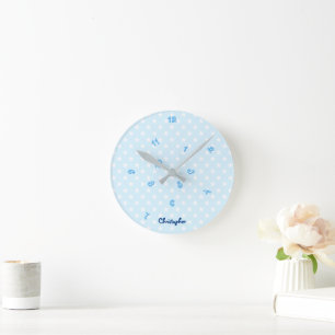 Horloge Ronde Baby Blue Stars Nom personnalisé Garçons Enfants D