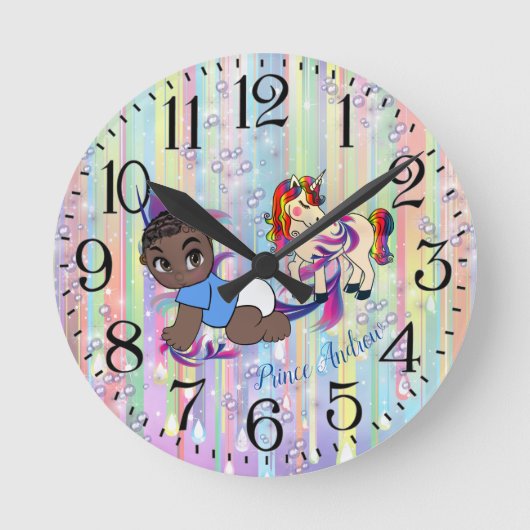 Horloge Ronde Baby Boy Bubbles & licornes (Recto)