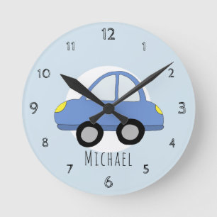 Horloge Ronde Baby Boys Doodle Blue Car Vehicle Nursery