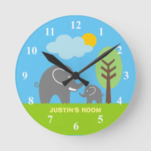 Horloge Ronde Baby grey elephant nursery wall clock for kids