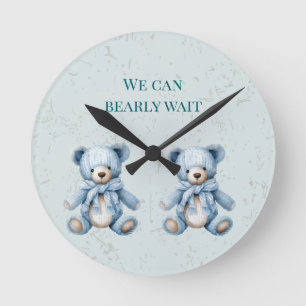 Horloge Ronde Baby shower jumeau Nounours bleu