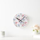 Horloge Ronde Baby Stroller Stork Elephant Blue & Pink Clock (Maison)