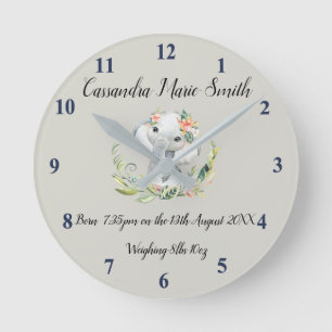 Horloge Ronde Baby's Birth Memento With Baby Elephant