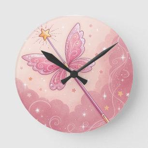 Horloge Ronde Baguette Magique & Ailes de Fée Art pour Nurserie