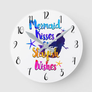 Horloge Ronde Baisers de sirène et voeux d'étoiles de mer Aquare