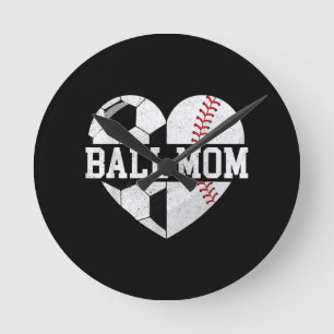 Horloge Ronde Ball Maman Chemise Coeur Funny Baseball Soccer Mam