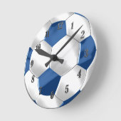 Horloge Ronde Balle de football bleu et blanc (Angle)
