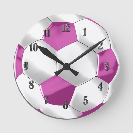 Horloge Ronde Balle de football rose et blanc (Recto)
