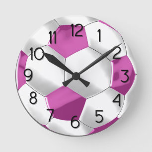Horloge Ronde Balle de football rose et blanc