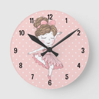 Horloge Ronde Ballerine à pois rose