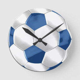 Horloge Ronde Ballon de football bleu et blanc