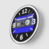 Horloge Ronde Bande à cassette bleu néon (Angle)