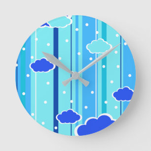 Horloge Ronde bandes bleues nuages points