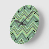 Horloge Ronde Bandes de zigzag vert olive (Angle)