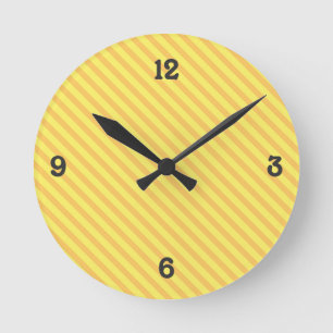 Horloge Ronde Bandes diagonales jaunes oranges