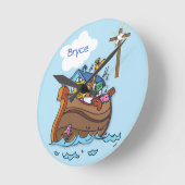 Horloge Ronde Baptême bébé Noé's sur mesure, Bleu Garçon (Angle)