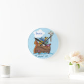 Horloge Ronde Baptême bébé Noé's sur mesure, Bleu Garçon (Maison)