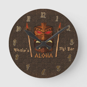 Horloge Ronde Bar Tiki ALOHA Tropical Personnalisé Sur Mesure