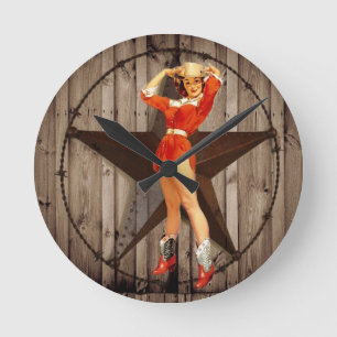 Horloge Ronde Barn wood Lone Star western country Cowgirl