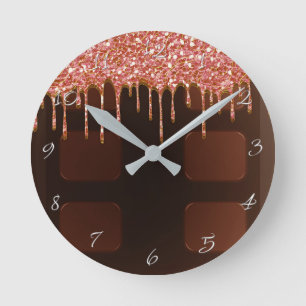 Horloge Ronde Barre de chocolat scintillant rose Glam