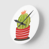 Horloge Ronde BARREL CACTUS dans un pot rouge art minimal (Angle)