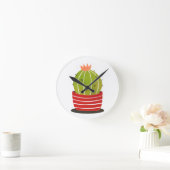 Horloge Ronde BARREL CACTUS dans un pot rouge art minimal (Maison)