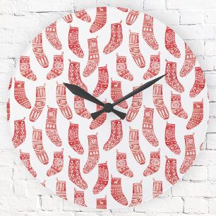 Horloge Ronde Bas de Noël nordique rouge et blanc