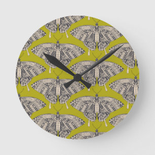 Horloge Ronde basalte de cédrat de papillon de machaon