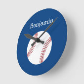 Horloge Ronde Baseball avec nom personnalisé - Royal Blue (Angle)