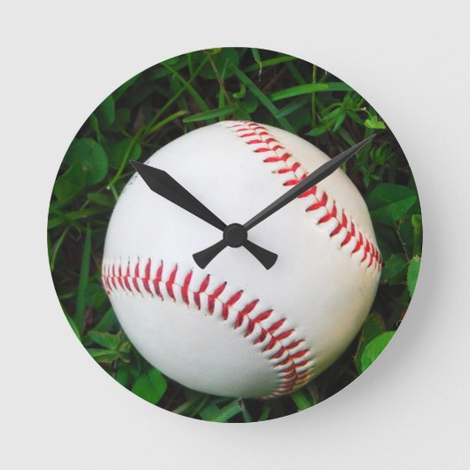 Horloge Ronde Baseball blanc avec couture rouge (Recto)