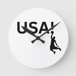 Horloge Ronde Basket-ball USA Silhouette Dunk Slam