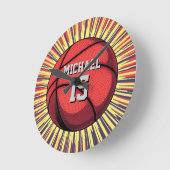 Horloge Ronde Basket-ball Votre nom Pop Art (Angle)