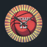 Horloge Ronde Basket-ball Votre nom Pop Art<br><div class="desc">Images et oeuvres d'art du sport numérique - We Love Basketball - American Popular Sports</div>