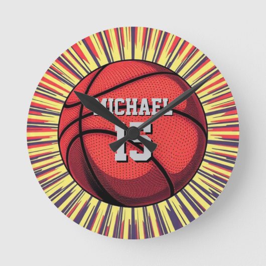Horloge Ronde Basket-ball Votre nom Pop Art (Recto)