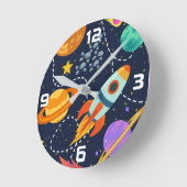 Horloge Ronde Bateau à fusée Planètes spatiales Astronaut Nurser (Angle)