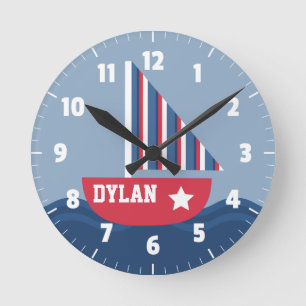 Horloge Ronde Bateau à voile mignon thème marin pour chambre d'e