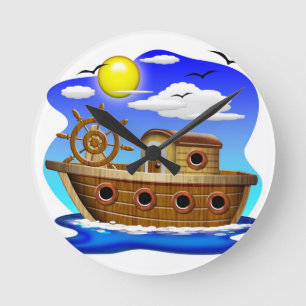 Horloge Ronde Bateau de pêche dessin animé 