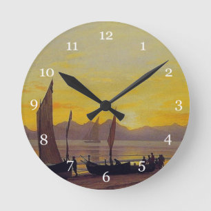Horloge Ronde Bateaux à terre au coucher du soleil, Albert Biers