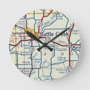 Horloge Ronde Battle Creek Vintage Map